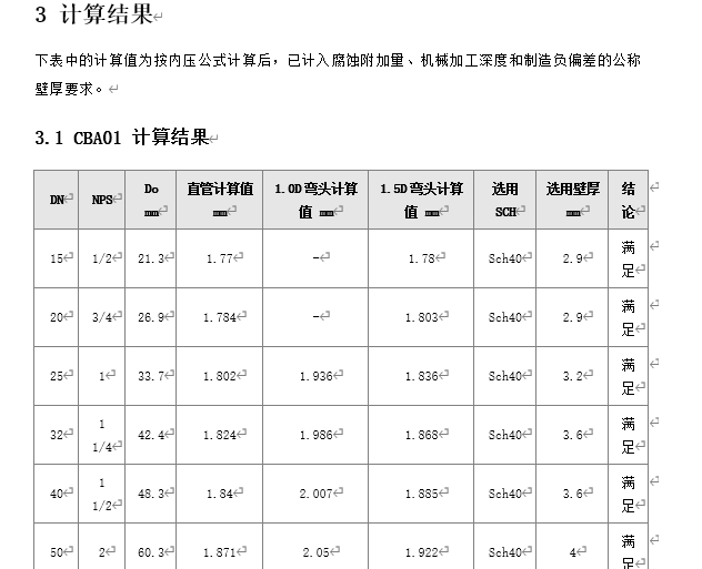 壁厚计算书结果表